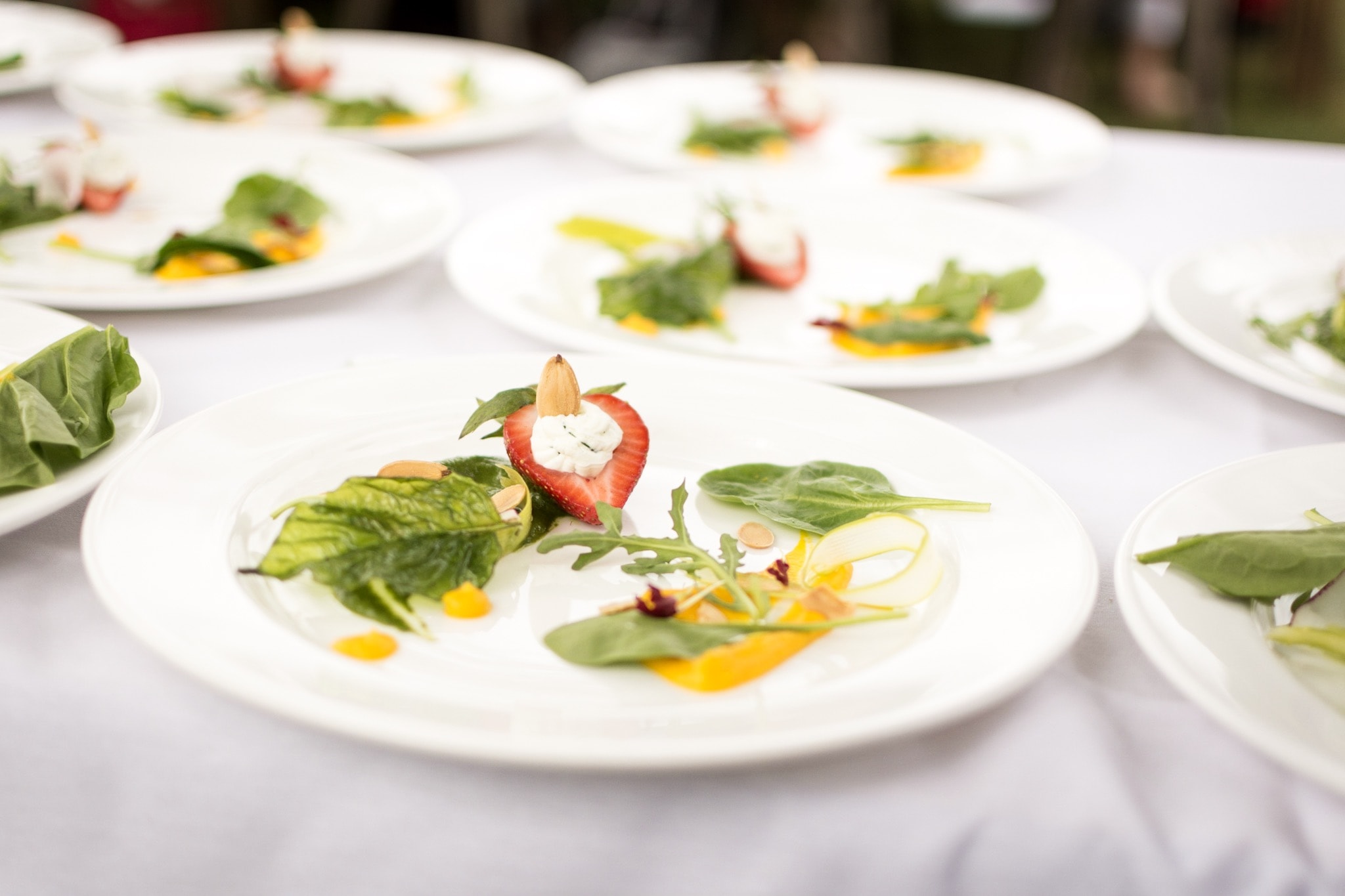 fine dishes with garnish